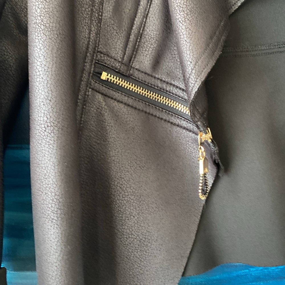 Faux Leather Drape Front Jacket - image 2